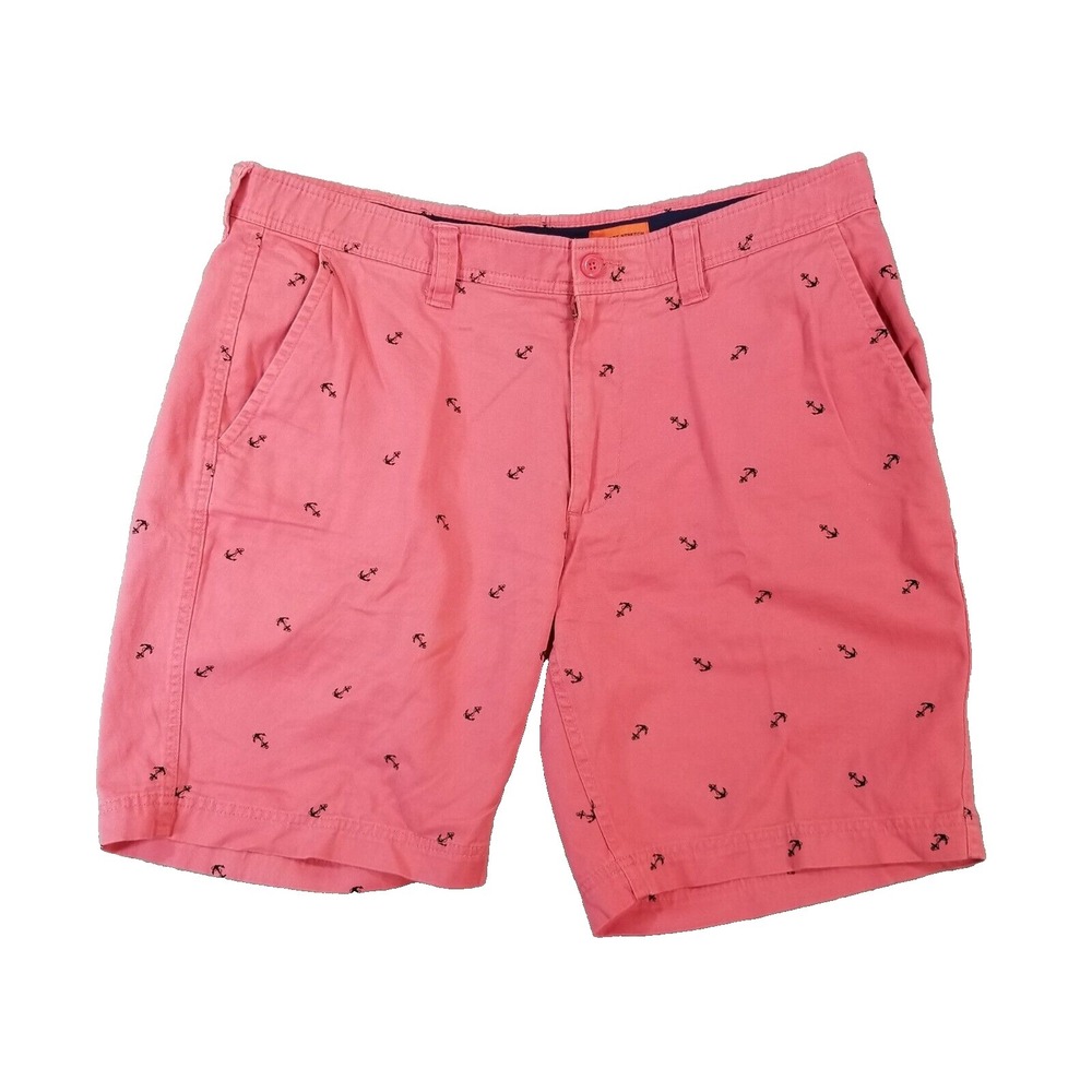 St. John's Bay Shorts Men 38 Pink Comfort Stretch Anchor Nautical Chino Preppy